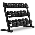 5-50 lb Rubber Hex Dumbbell Set with Commercial 3-Tier Storage Rack