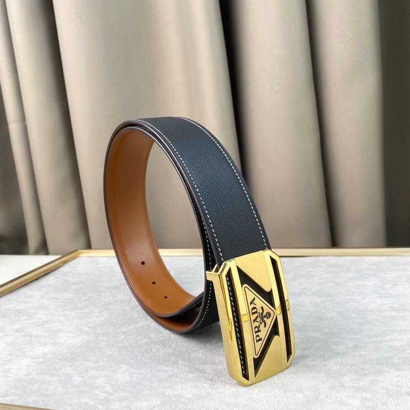 Prada Leather Belt Brushed Golden Buckle 'Black' Banlieue91