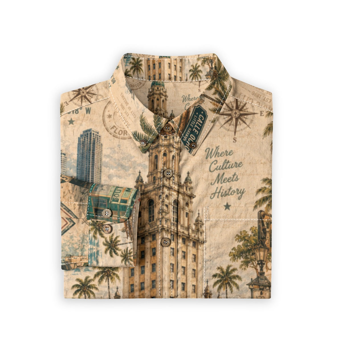All-Over Print Men's Casual Lapel Long Sleeve Shirt|125GSM Cotton