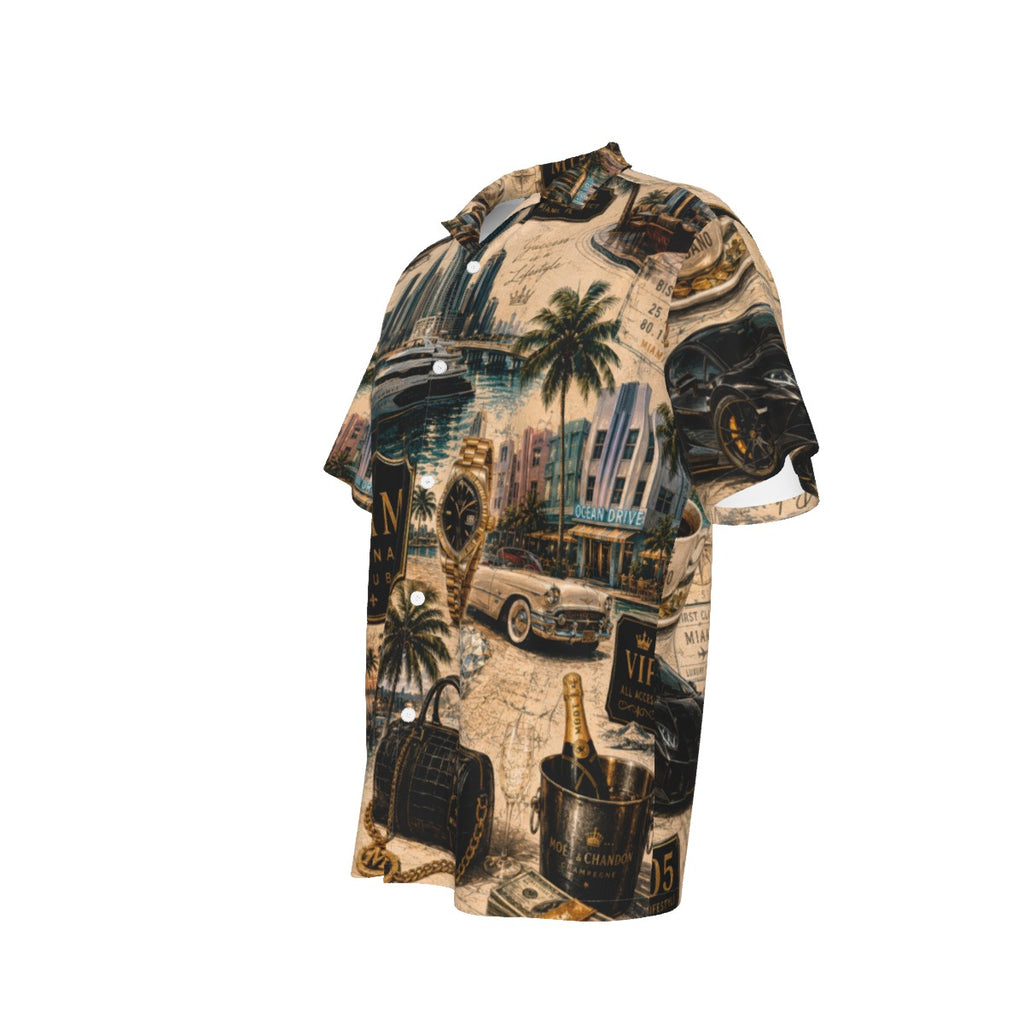 All-Over Print Men's Hawaiian Shirt With Button Closure |115GSM Cotton poplin