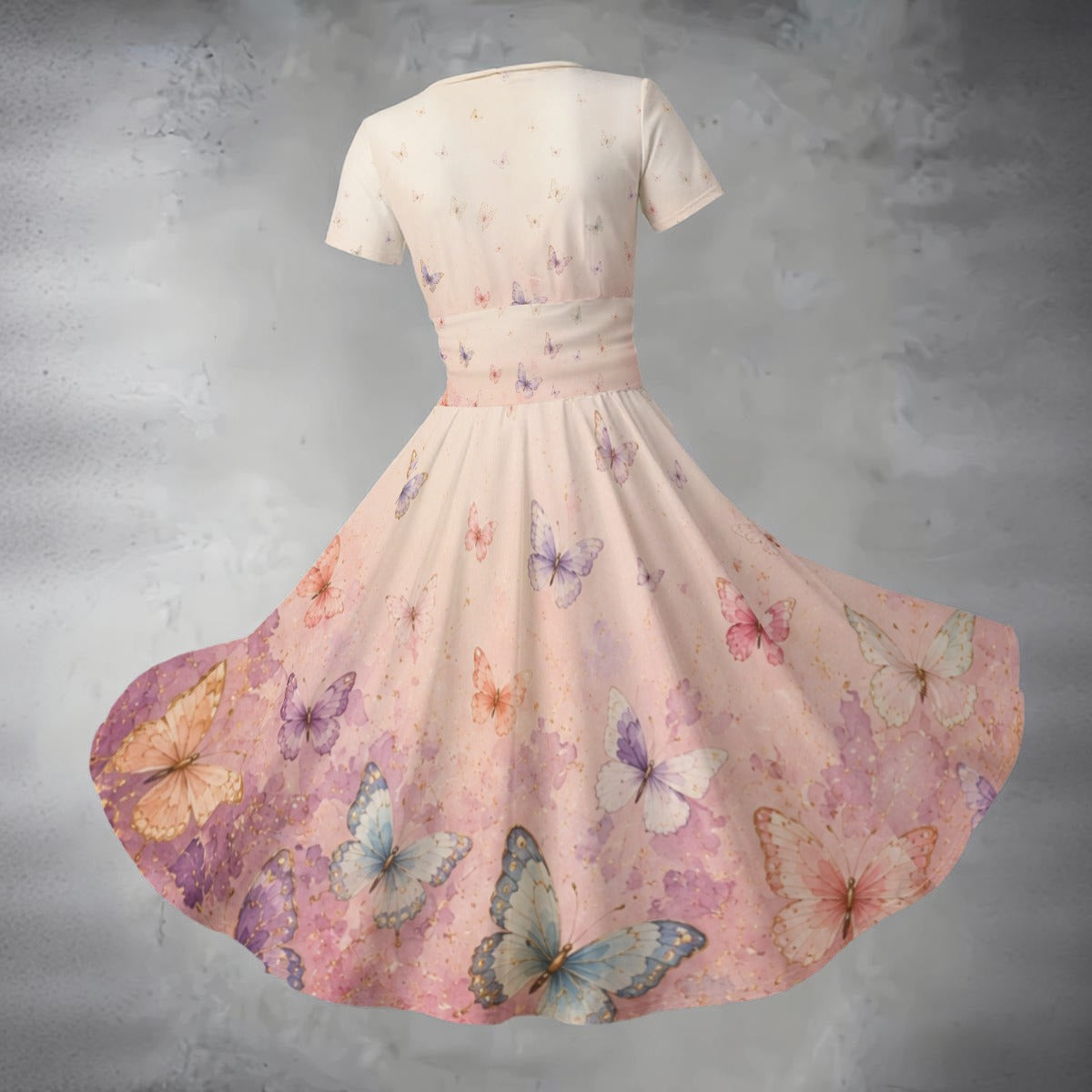 All-over Print Women's Short Sleeve V Neck Midi Dress