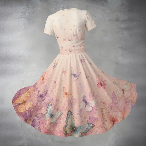 All-over Print Women's Short Sleeve V Neck Midi Dress