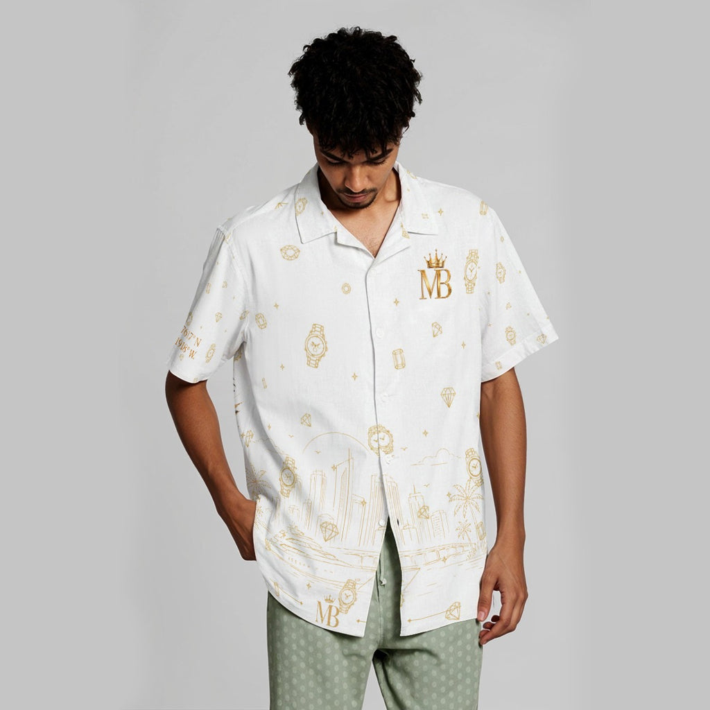 All-Over Print Men's Hawaiian Shirt With Button Closure