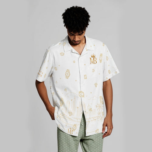 All-Over Print Men's Hawaiian Shirt With Button Closure