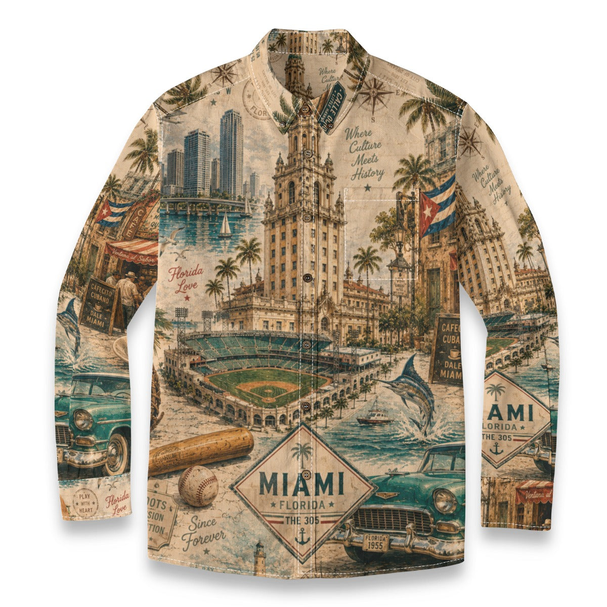 All-Over Print Men's Casual Lapel Long Sleeve Shirt|125GSM Cotton