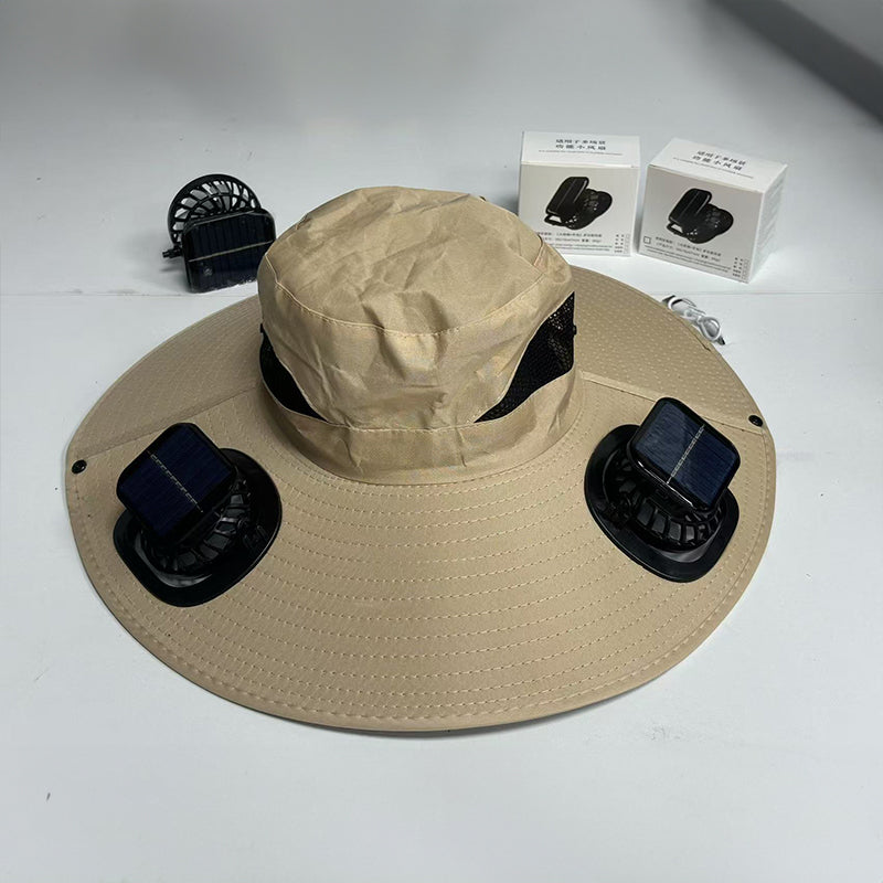Solar fan hat: wide - brim bucket hat with 2 solar fans, men’s summer cap for outdoor fishing, camping, hiking. V.I.P Digital Presence