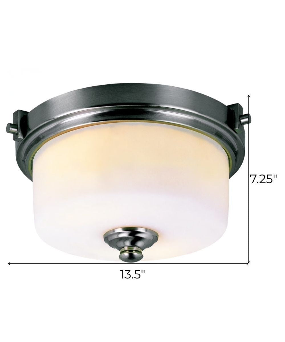 13"W 2-Light Brushed Nickel with White Frosted Glass Shade Flush Mount Light Fixture LampsUSA