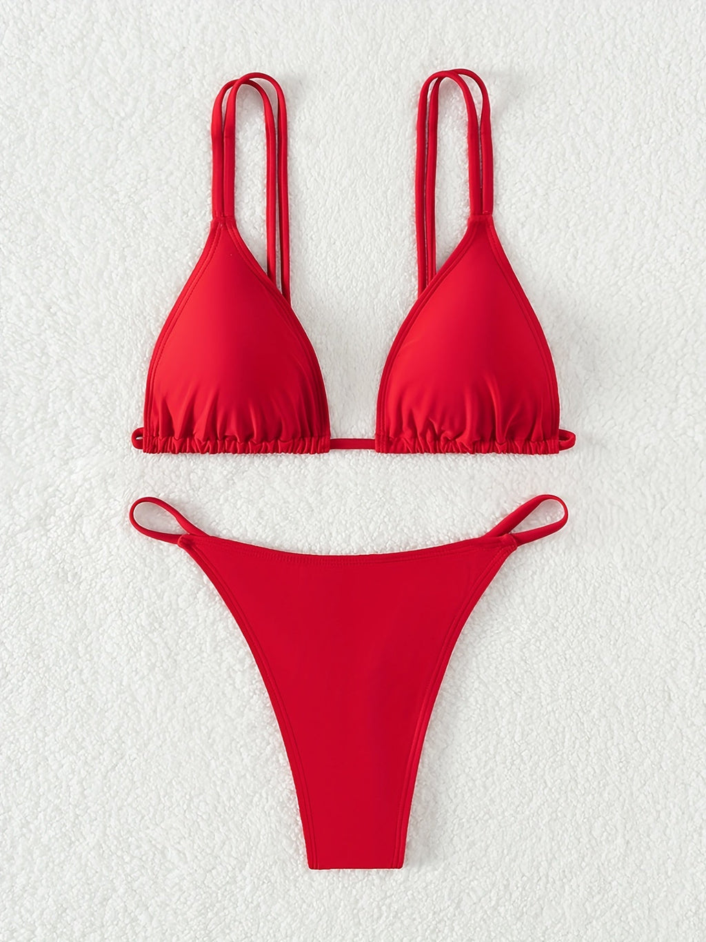 Bikini Solid Color Triangle V Neck 2 Piece Bikini Set for Women – Stretchy Double Strap Tie Back V String Swimwear with Lace Up Detail – Flattering Beach Vacation Swimsuit for Confident Summer Style and Poolside Fashion Stevvex