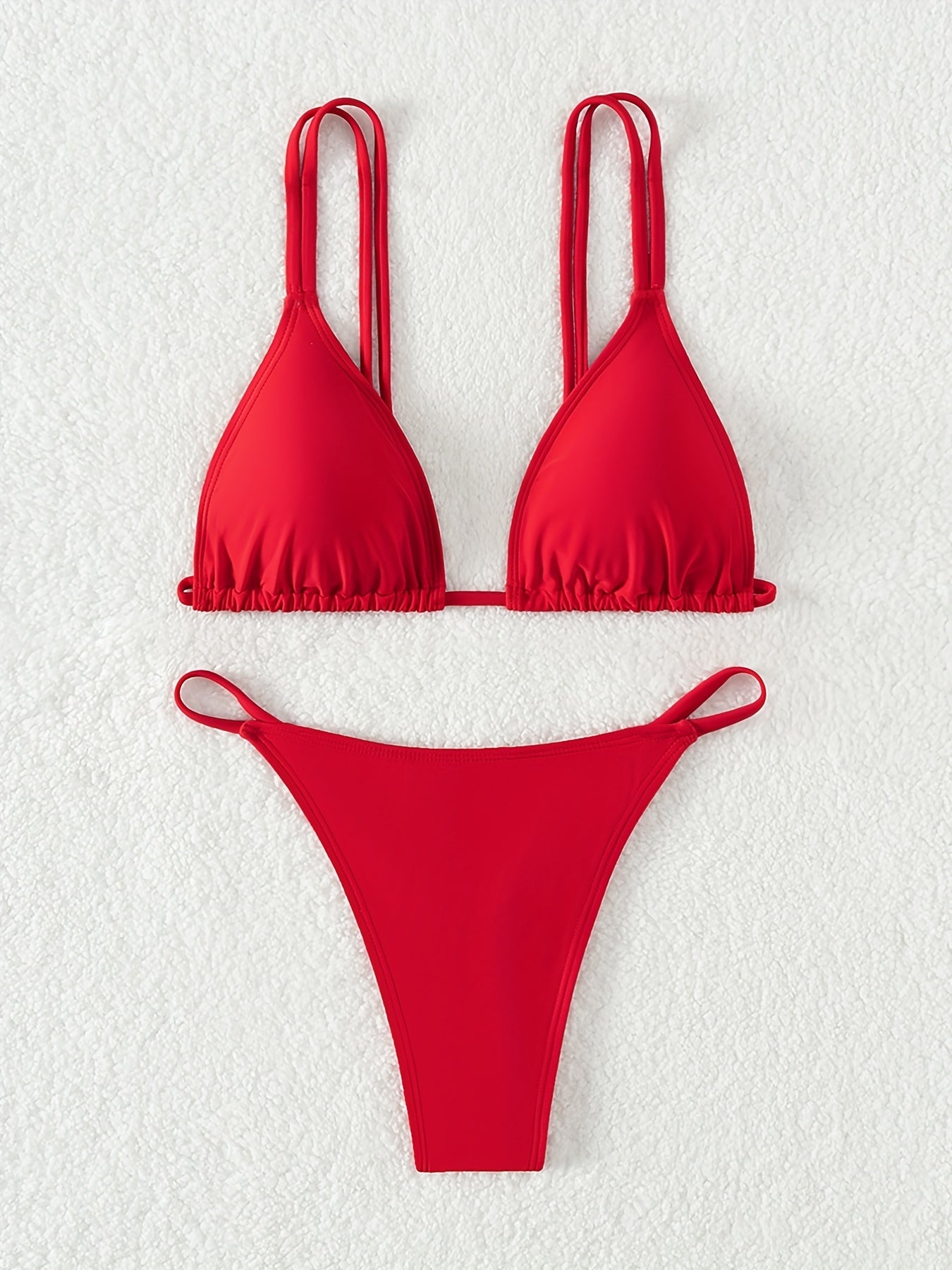 Bikini Solid Color Triangle V Neck 2 Piece Bikini Set for Women – Stretchy Double Strap Tie Back V String Swimwear with Lace Up Detail – Flattering Beach Vacation Swimsuit for Confident Summer Style and Poolside Fashion Stevvex
