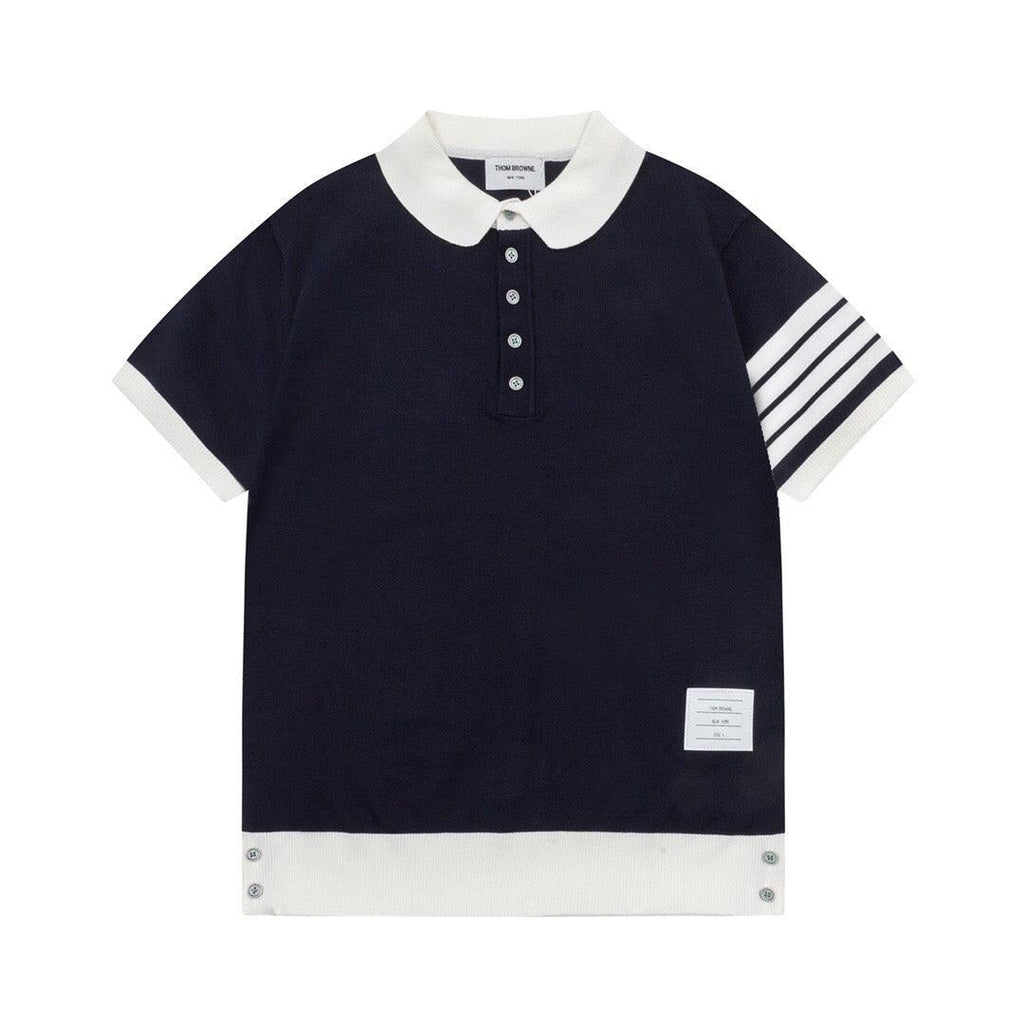 Thom Browne Navy Blue & White T-Shirt with Collar Banlieue91