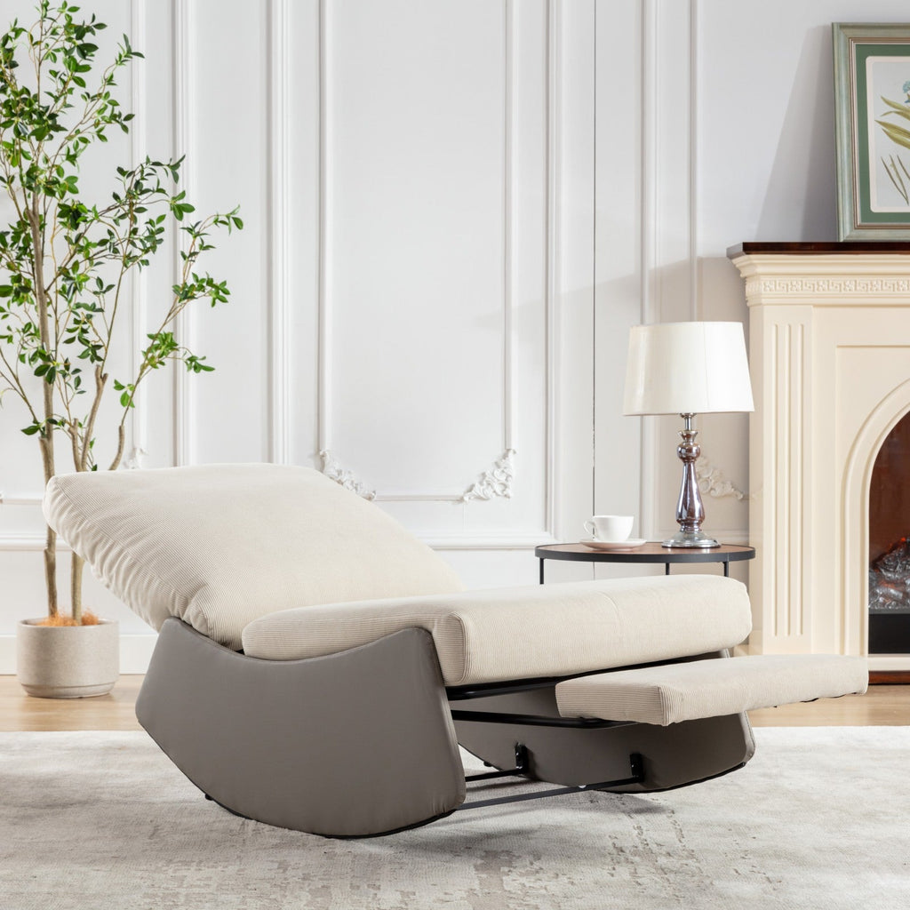 Modern rocking chair recliner, comfortable cushioned recliner with footstool, gray V.I.P Digital Presence