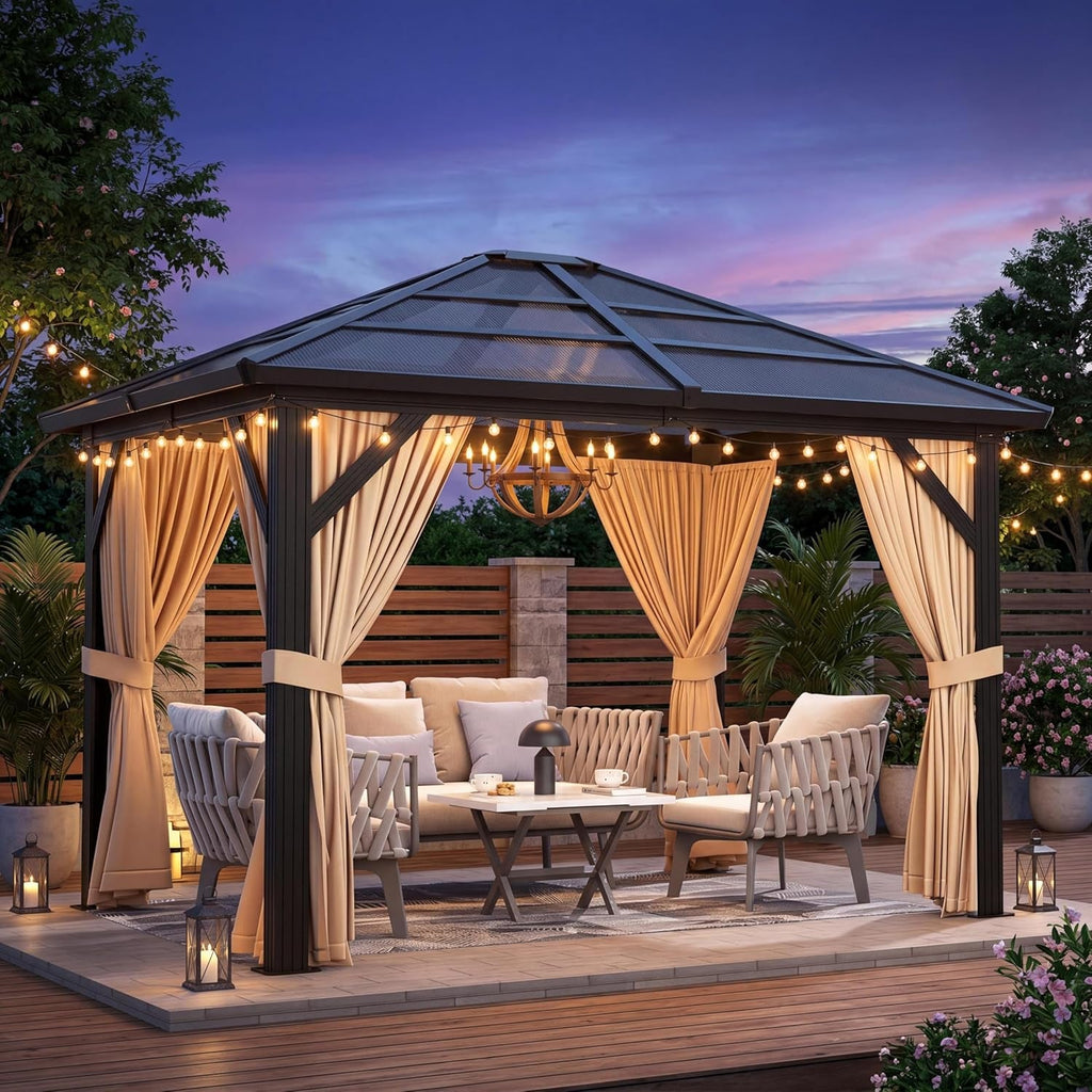 10x12 Ft Aluminum Hardtop Gazebo Polycarbonate Roof