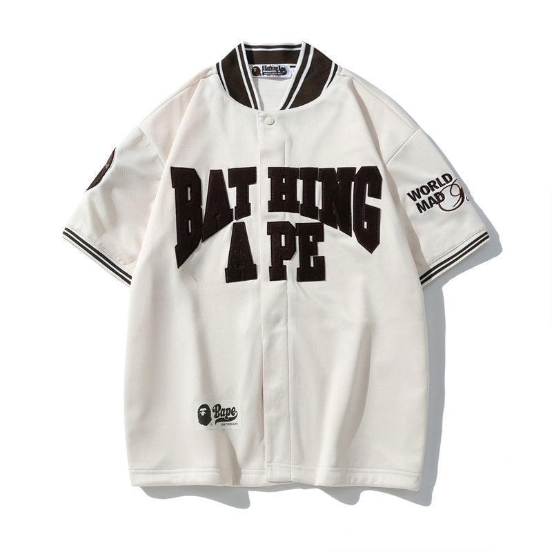 BATHNIG APE Men's BASEBALL JERSEY S/S SHIRT Brown / Ivory / Green Banlieue91