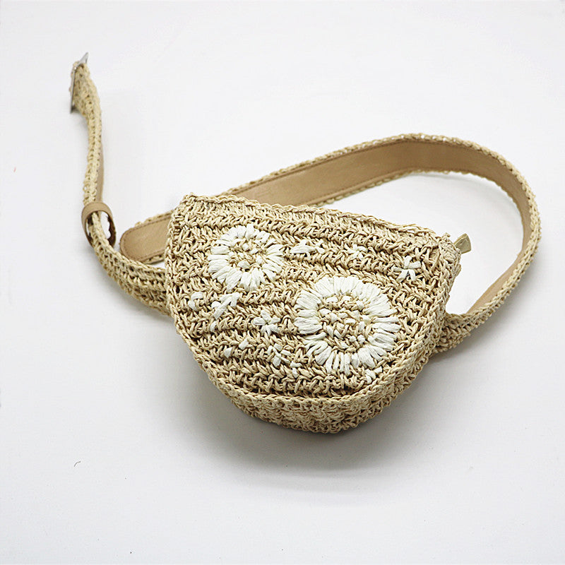 Flower Straw Waist Pack men women can be fitted with mobile phone keys purse women bag