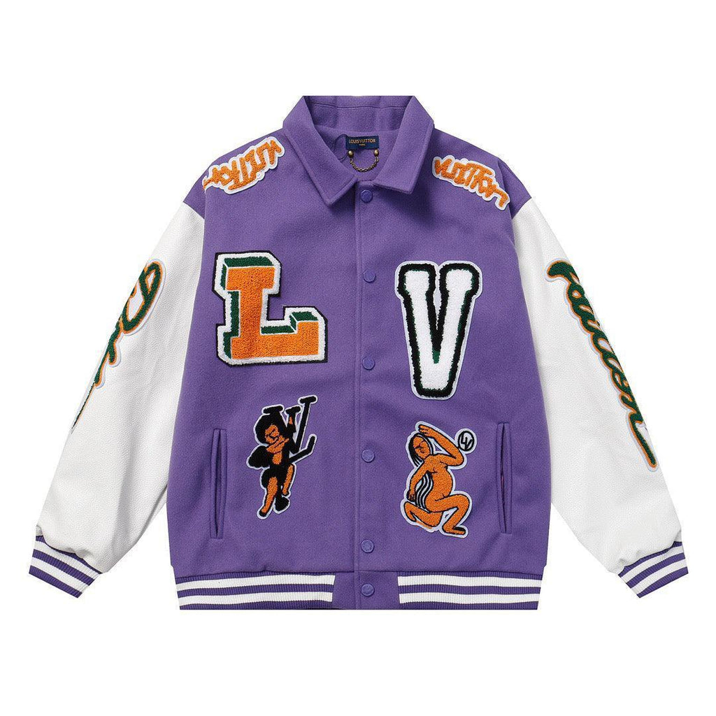Louis Vuitton Virgil Purple Multi Patch Varsity Runway Jacket Banlieue91