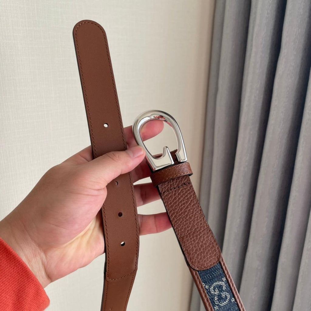 GUCCI Embellished coated-canvas and leather belt 'Brown/Blue' Banlieue91