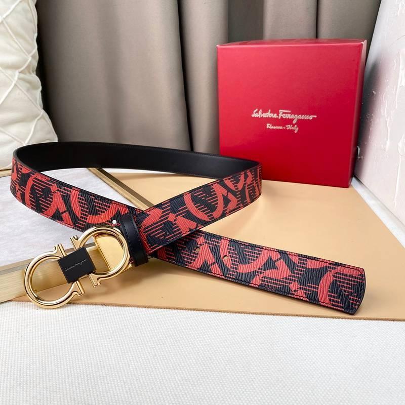 Salvatore Ferragamo Adjustable & Reversible Logo All Over Men Belt 'Red/Black' Banlieue91