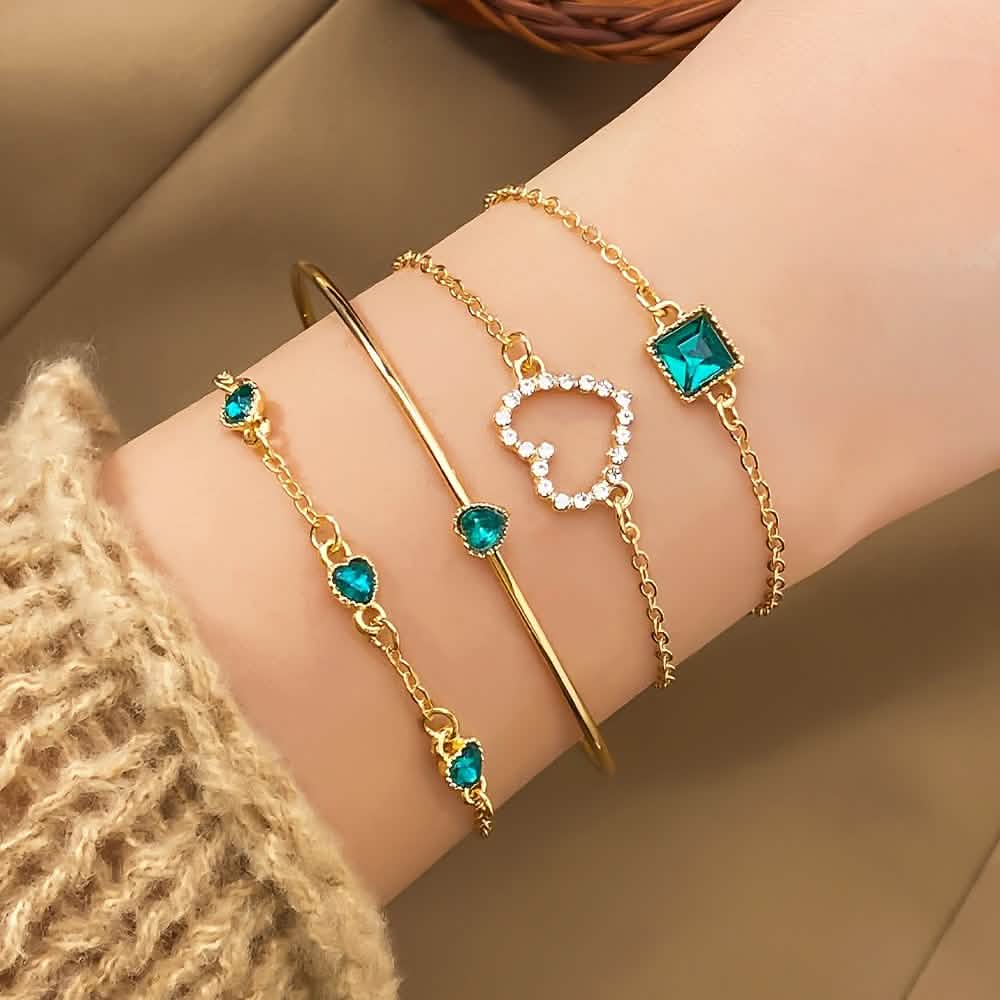 4pcs Rhinestone Alloy Bracelet Set – Minimalist Heart & Square Design DailySale