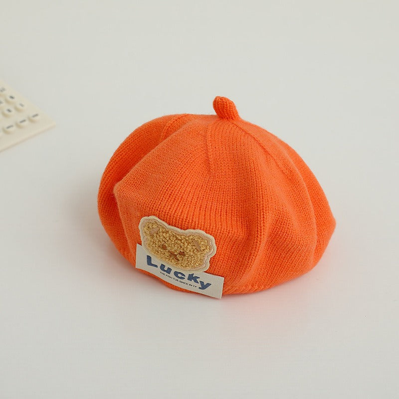 Children Spring and Autumn Beret Baby Cute Bear Hat Korean Version Male and Female Baby Corduroy Painter Hat V.I.P Digital Presence