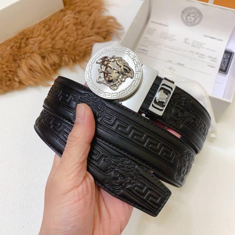 Versace Black Leather Vitello Belt Silver Medallion Buckle Banlieue91