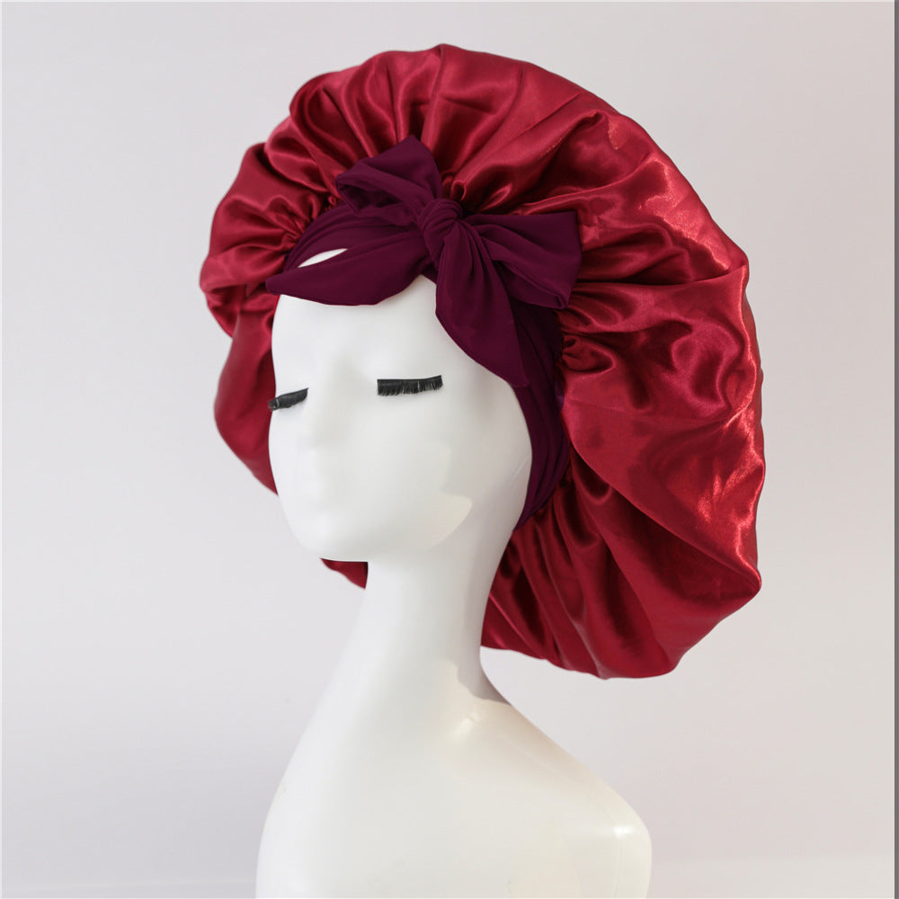 Elastic ribbon bow color Ding round hat solid color night cap wide-brimmed beauty hairdressing head scarf hat V.I.P Digital Presence