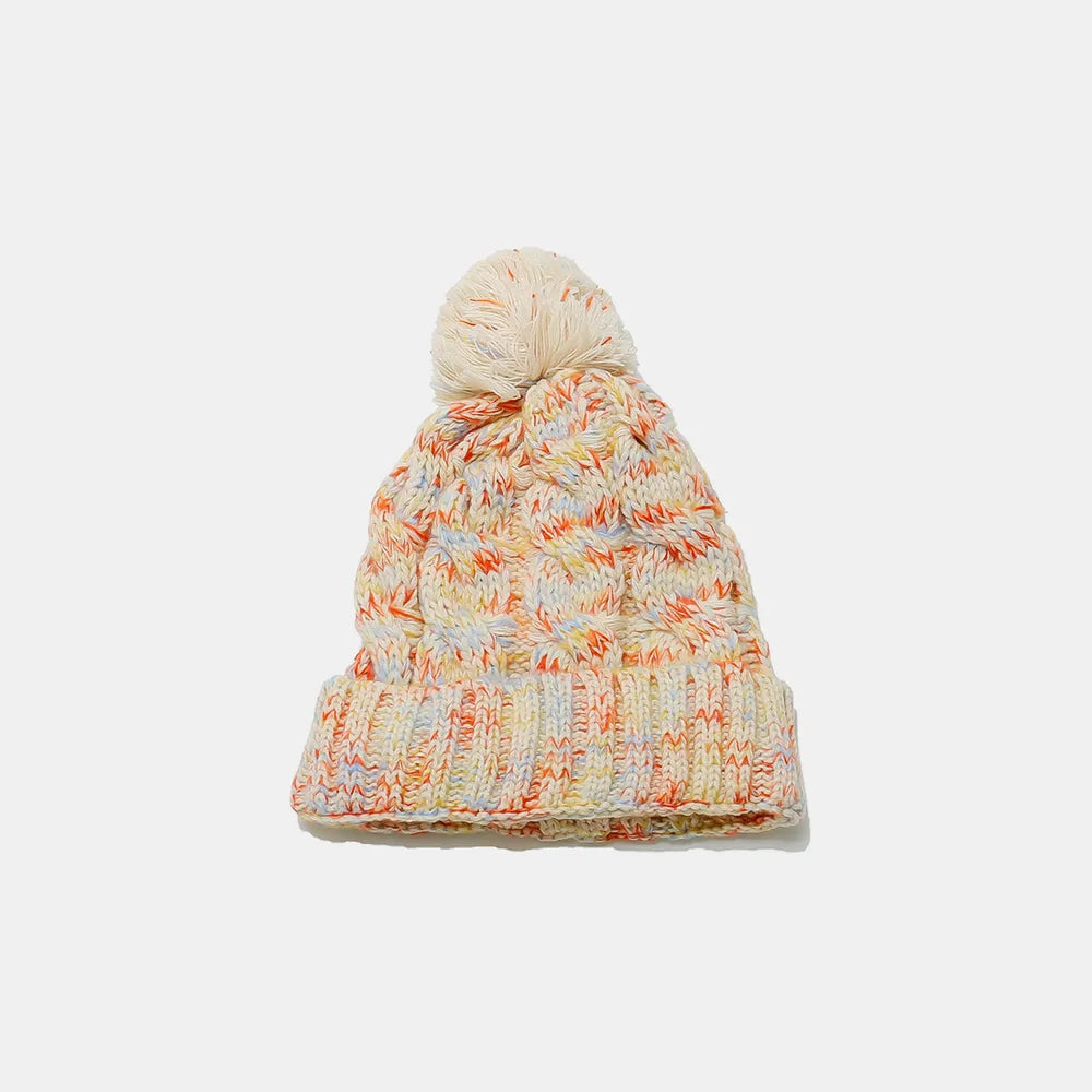Contrast Cable-Knit Hat with Pompom V.I.P Digital Presence