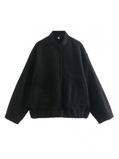 Autumn Casual Full Size Drop Shoulder Snap Down Jacket with Buttoned Front and Pockets