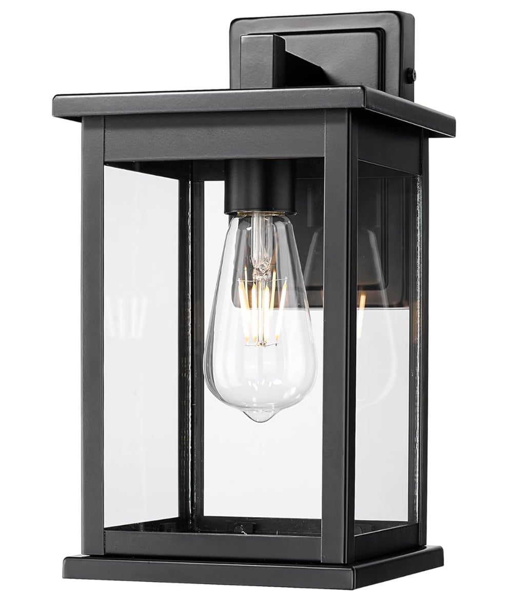 11"H Bowton II Outdoor Wall Light - Dusk to Dawn Matte Black Finish with Glass Shade by Millennium Lighting LampsUSA
