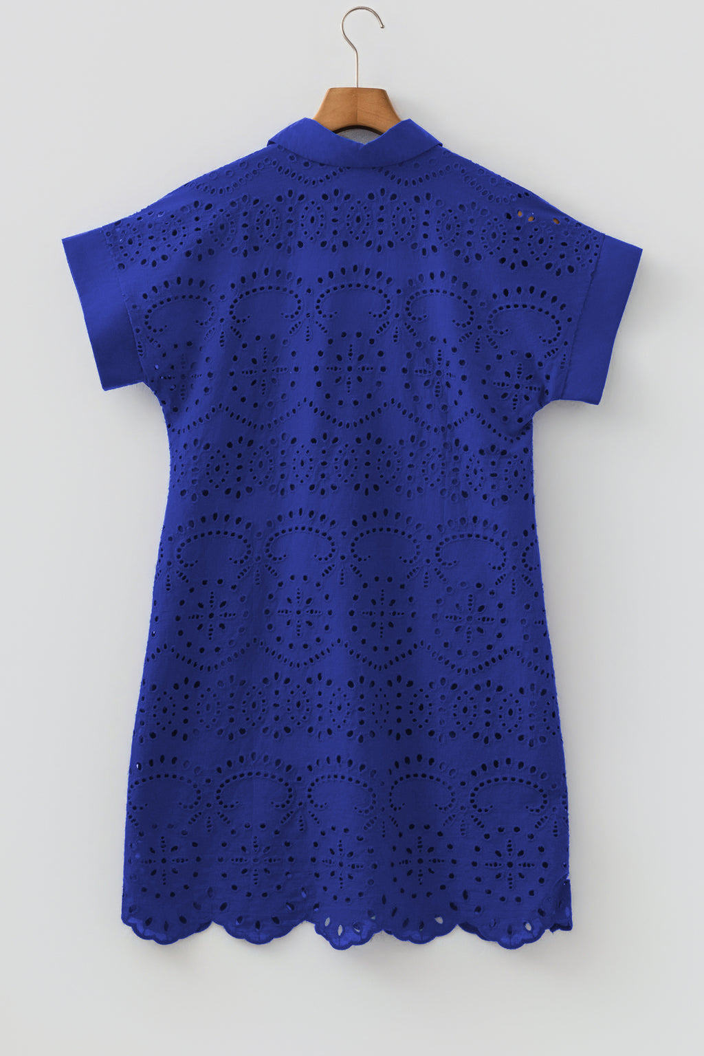 Green Solid Color Eyelet Embroidered T Shirt Mini Dress