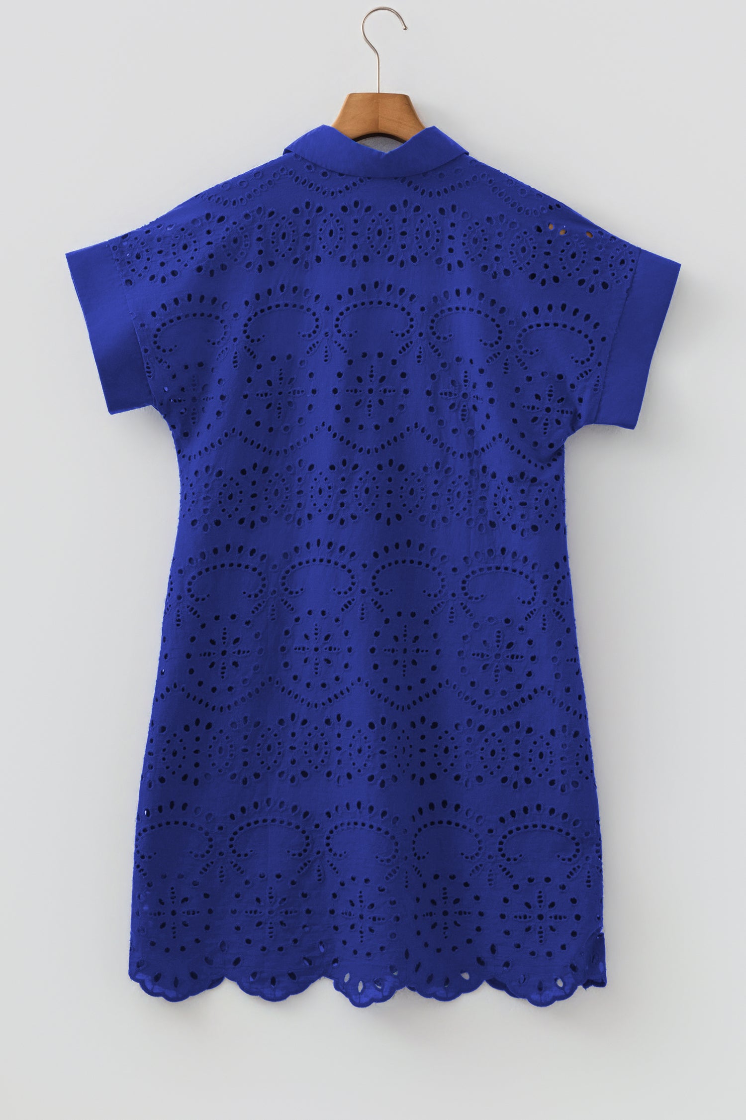 Green Solid Color Eyelet Embroidered T Shirt Mini Dress