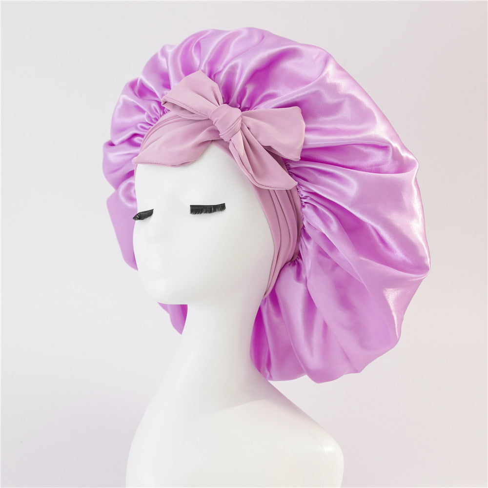 Elastic ribbon bow color Ding round hat solid color night cap wide-brimmed beauty hairdressing head scarf hat V.I.P Digital Presence