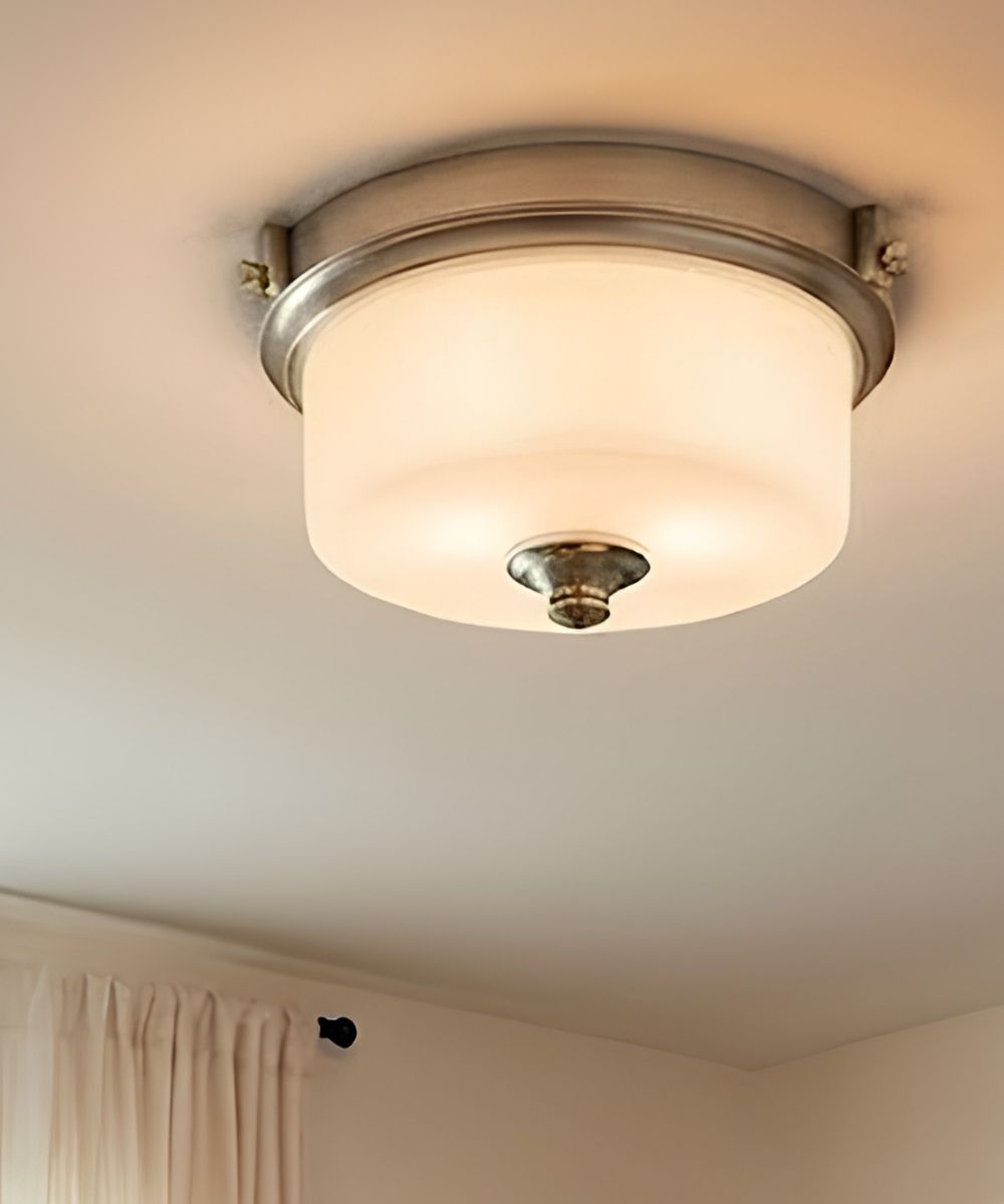 13"W 2-Light Brushed Nickel with White Frosted Glass Shade Flush Mount Light Fixture LampsUSA