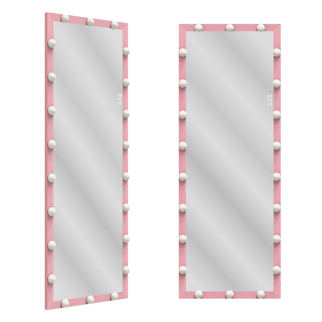 62.6-inch x 23.3-inch pink Hollywood illuminated full body vanity mirror with 3 color modesstanding floor mirror touch control