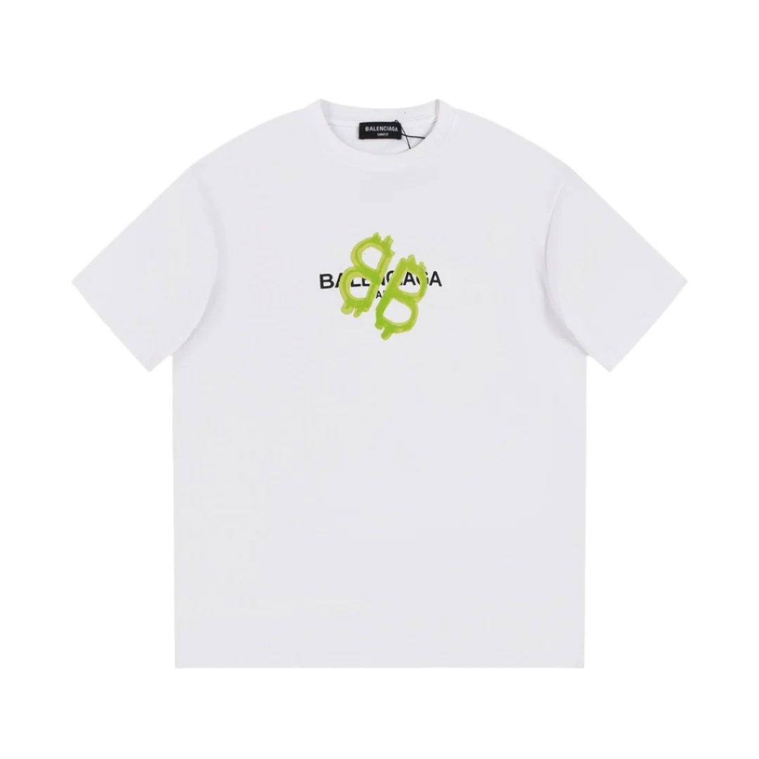 Balenciaga White & Green T-Shirt Without Collar Banlieue91