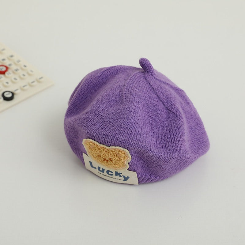 Children Spring and Autumn Beret Baby Cute Bear Hat Korean Version Male and Female Baby Corduroy Painter Hat V.I.P Digital Presence