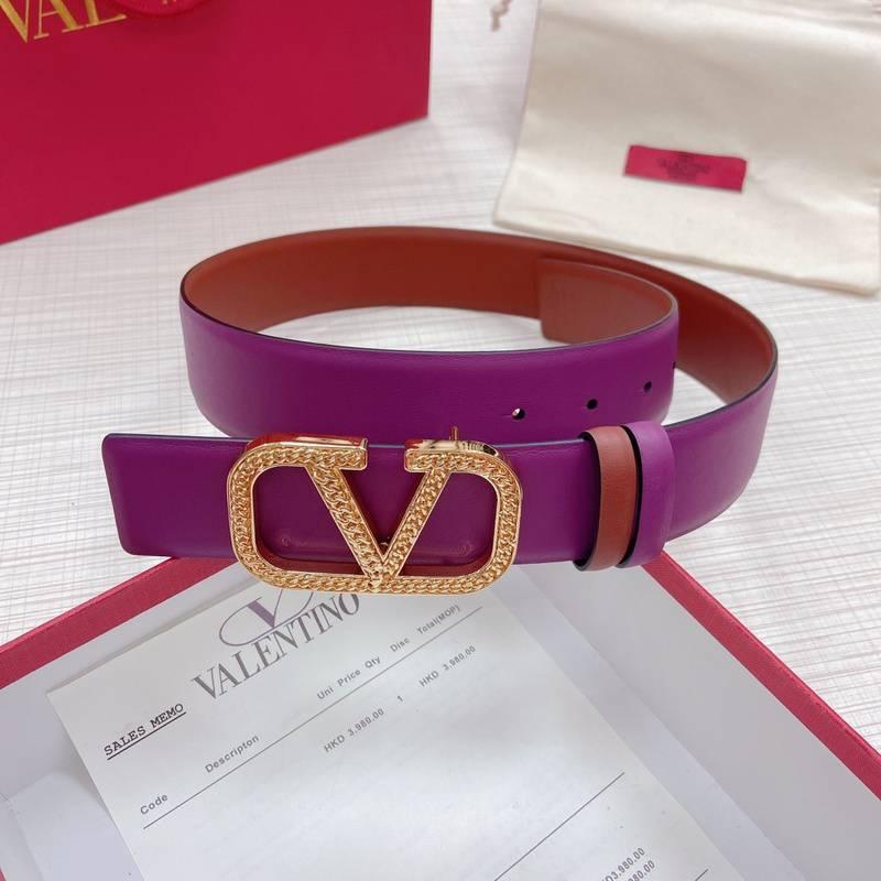 Valentino V logo Hammered Buckle Reversible Wide Signature Belt 'Purple/Brown' Banlieue91