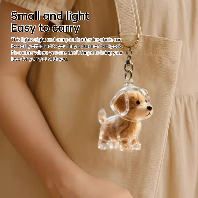 A transparent DIY pet hair memorial keychain box, a sweet keepsake for dog lovers.