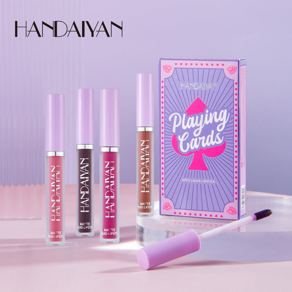 HANDAIYAN Playing Card Lipstick Set Of 4 Matte Matte Non-Stick Cup Lipstick Lipstick