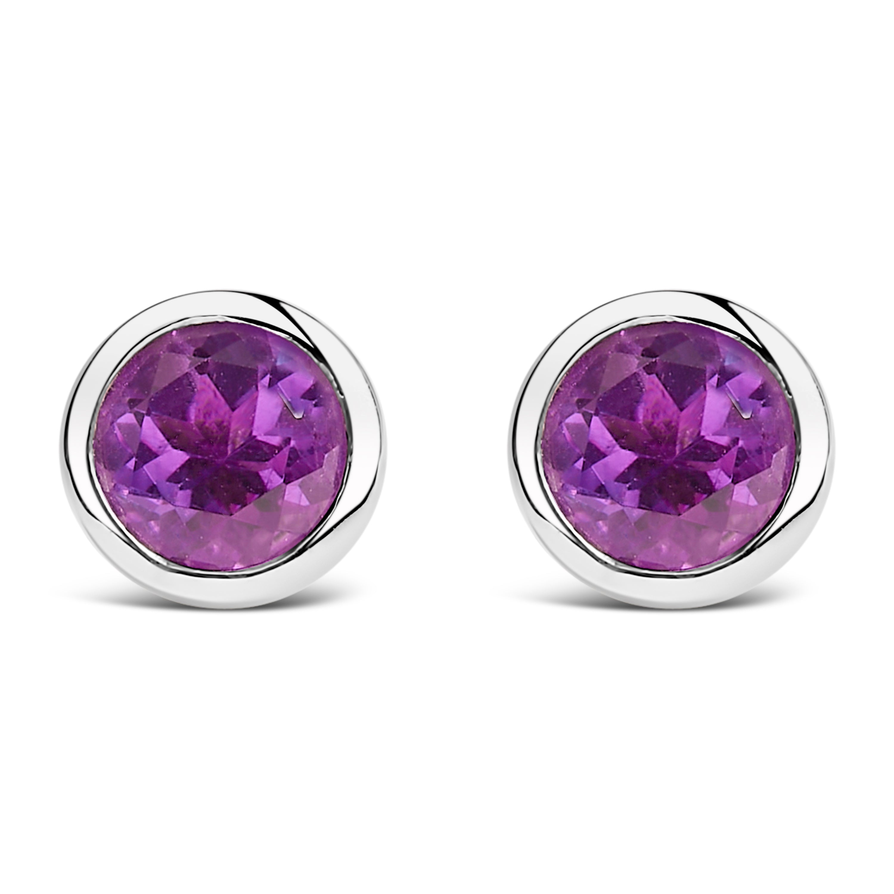 .925 Sterling Silver 6MM Bezel Set Created Purple Amethyst Solitaire Stud Earrings Bids.com