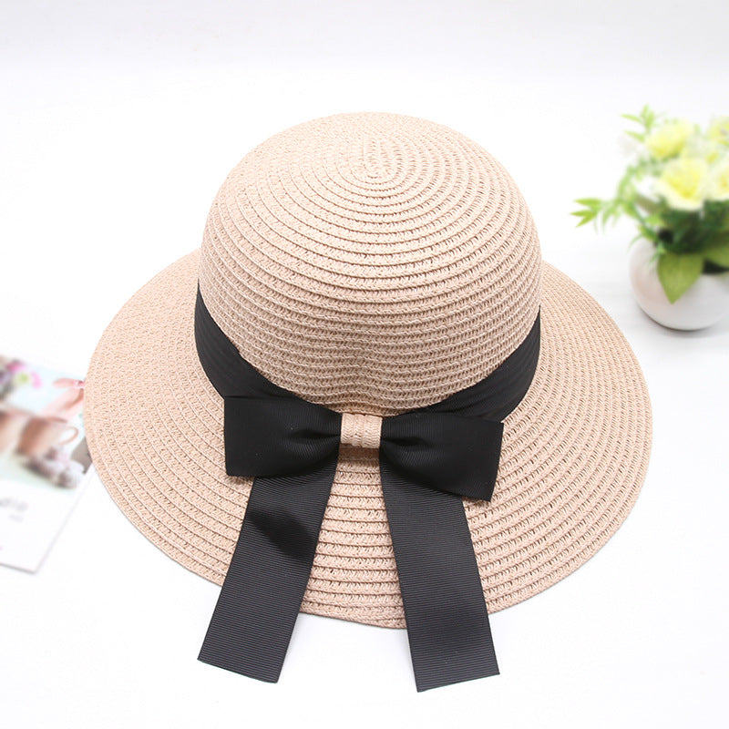 Summer Cap Black Ribbon Decorate Wavy Straw Hat For Girls Hat Kids Sun Cap Baby Beach Hats for Girls Stevvex