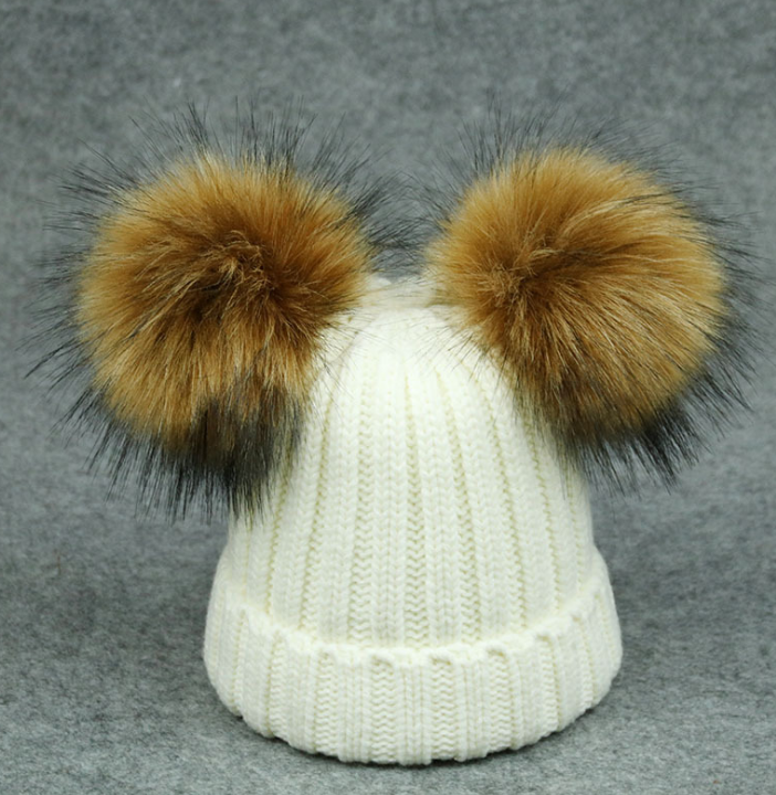 Modern Trend Children's Winter Toddler Baby Kids hat Cap With Two Double Pompom Ears Funny Hat Stevvex
