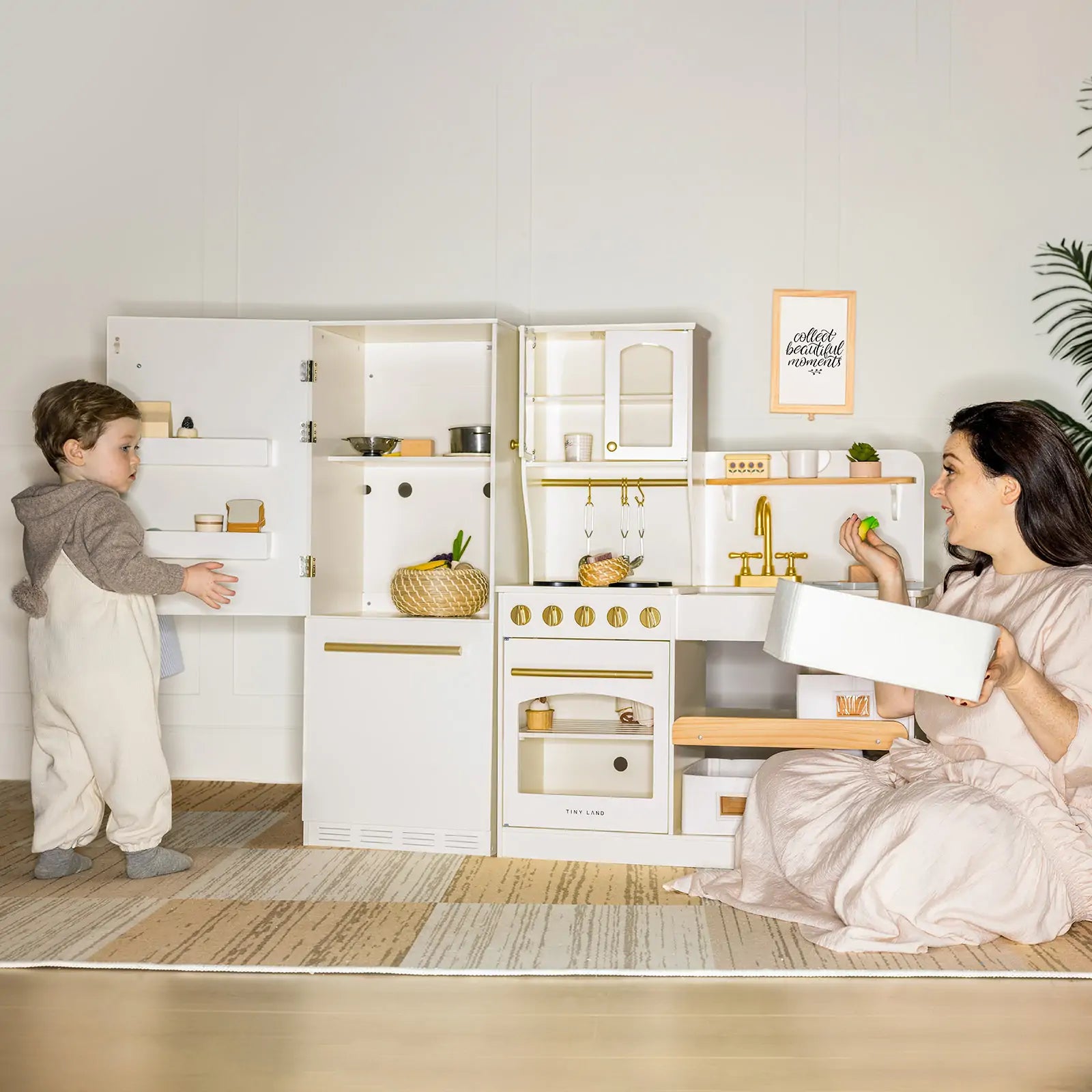 Tiny Land® Play Kitchen Accessories – Play Kitchen Fridge: Wooden Cabinet Refrigerator for Kids Tiny Land INC