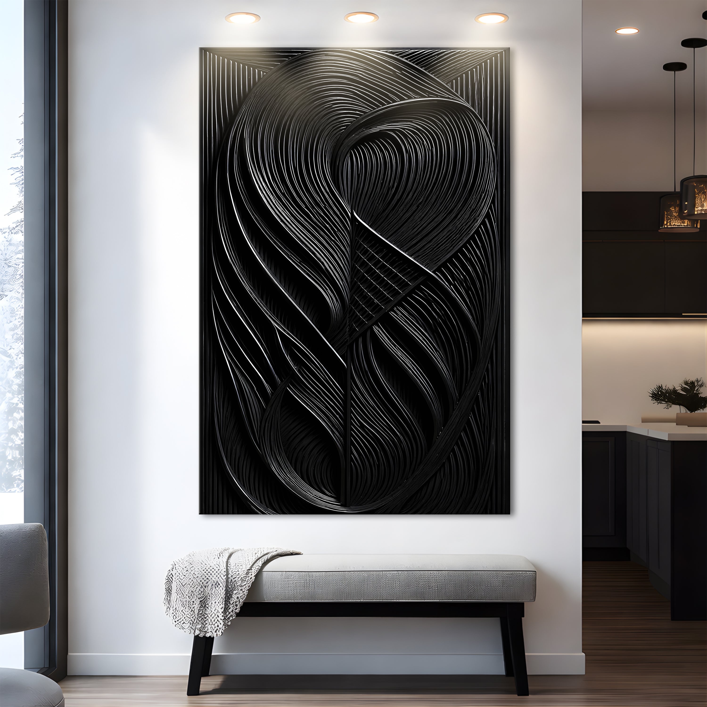 Modern Black Waves Wall Art Tailored Canvases