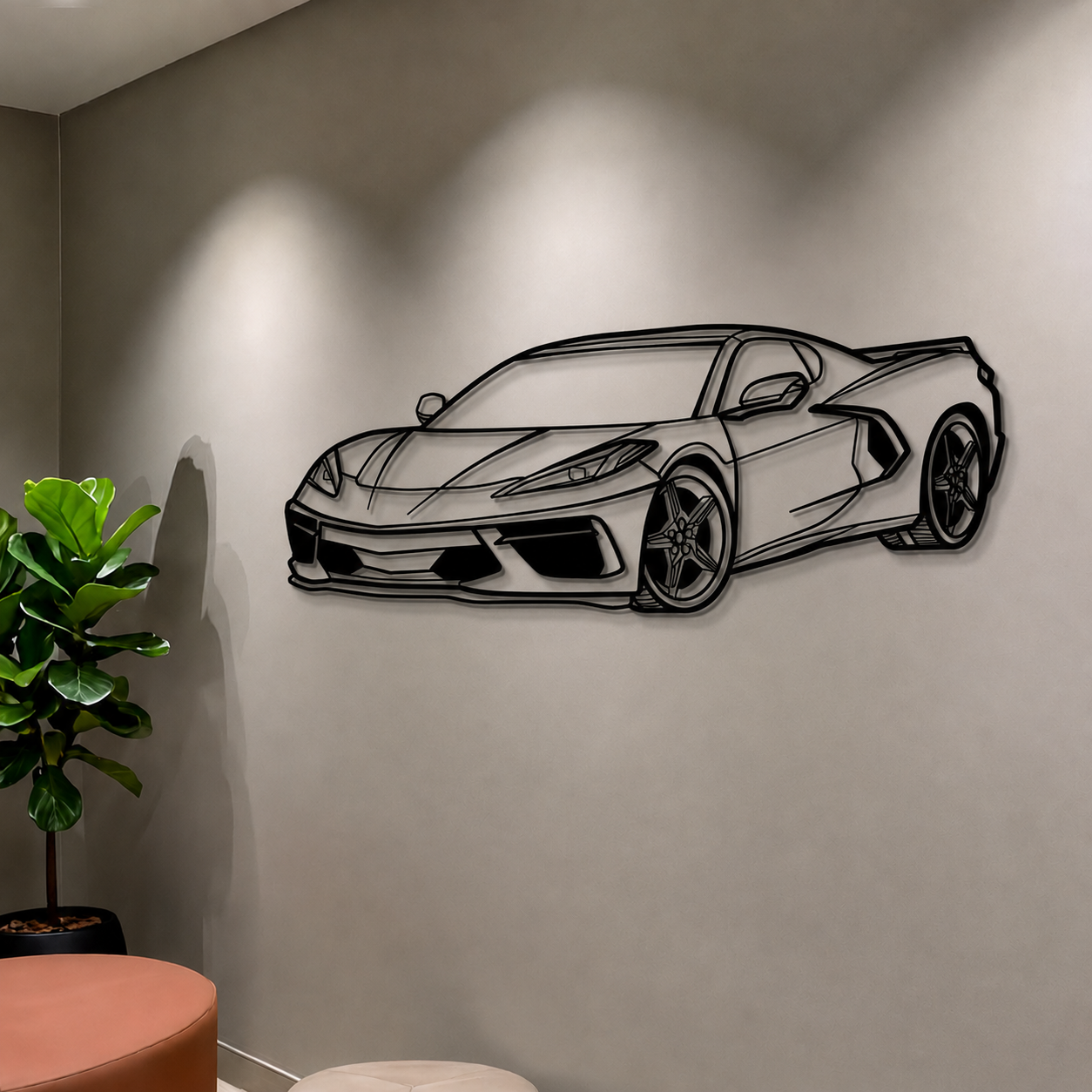 Corvette C8 Perspective Metal Car Wall Art - MT1125 Modello Turbo
