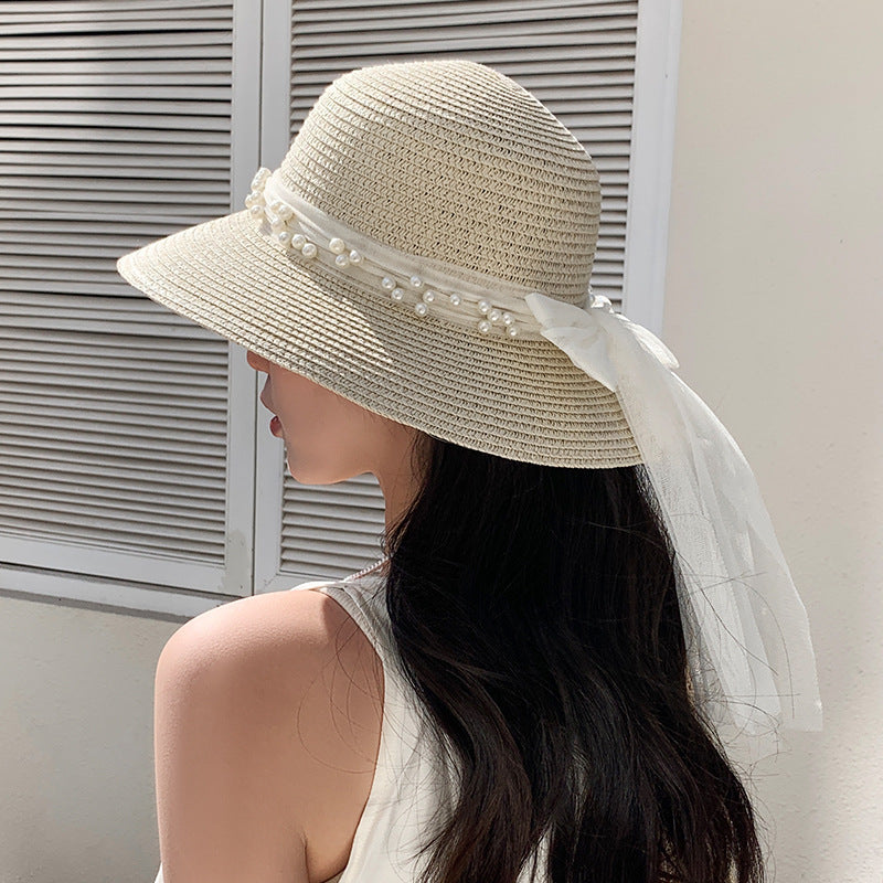 Modern Summer Sun Hat Charming White Bow Design Hat Sun Visor Women's Sun Hat Beach Hat Straw Sun Hat UV Protect Hats For Beach Women's Summer Outdoor Lightweight Hats Vintage Summer Hat Stevvex