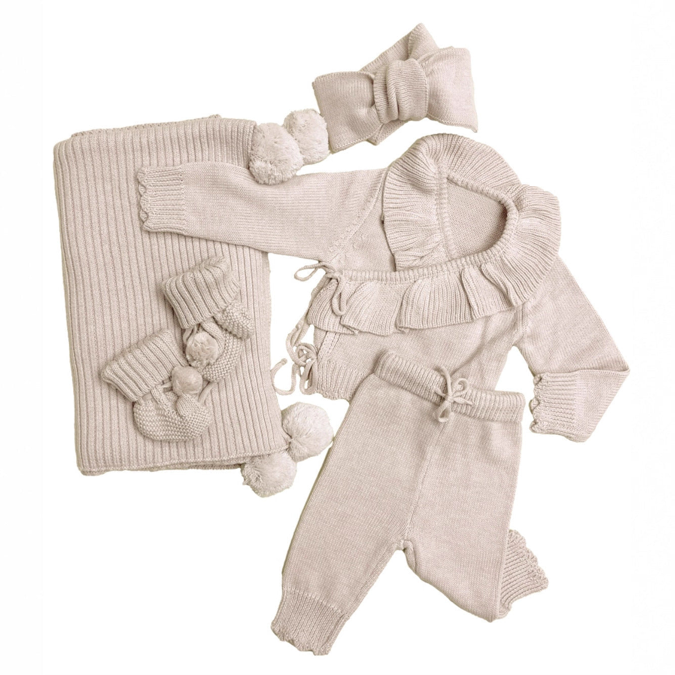 Baby Ruffle-Trim Sweater Cardigan Outfit Pants Headband 3-Piece Set Baby Joy