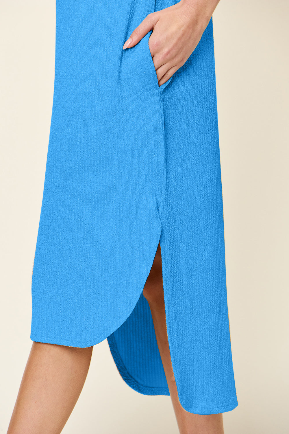 Double Take Full Size Round Neck Short Sleeve Slit Dress Stylish & Comfortable Casual Dress