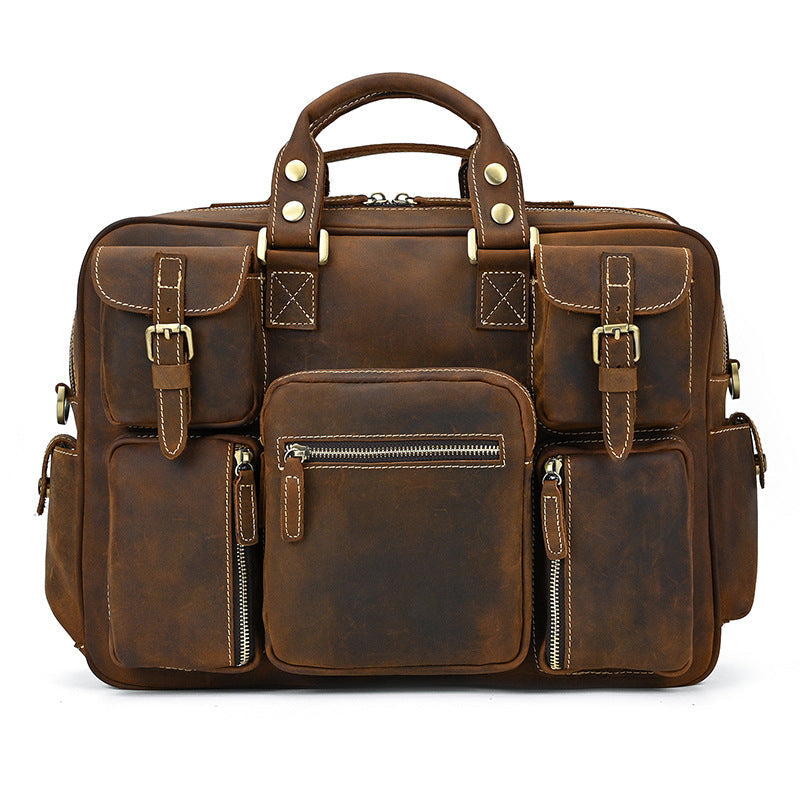 Horse Leather Men's Shoulder Bag Leather Laptop Men's Briefcase Portable Pi-Mart