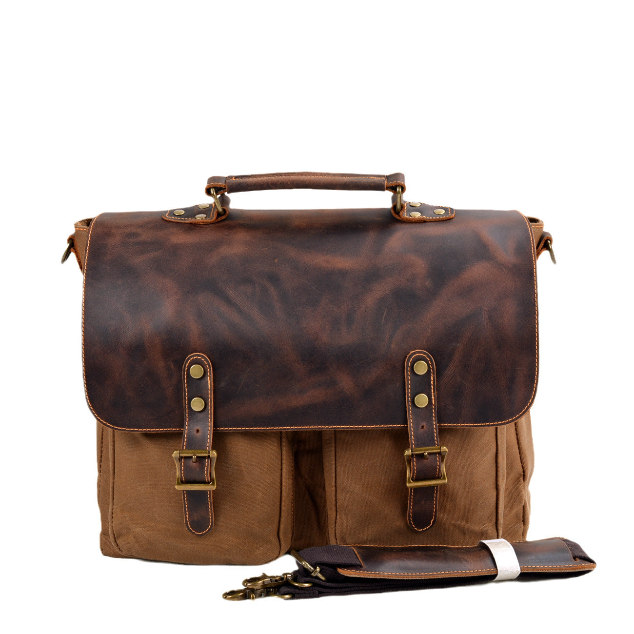 Waterproof Canvas Stitching Leather Briefcase Handbag Pi-Mart
