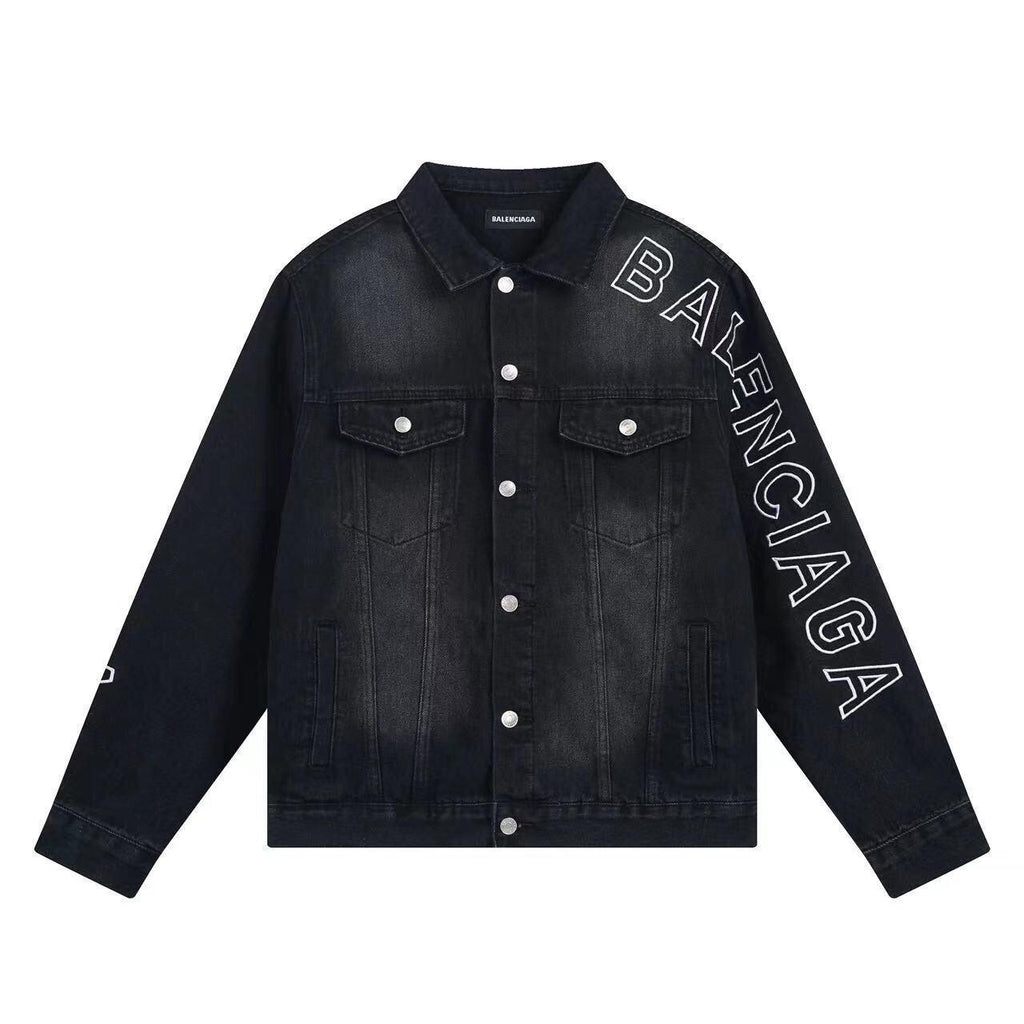 BALENCIAGA UNISEX Embroidered Logo Denim Jacket Sunbleached Black Banlieue91